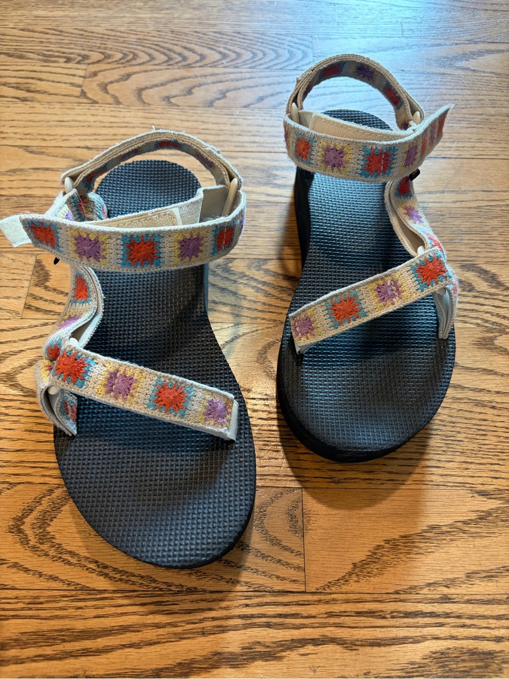 Teva Flatform Crochet Sandals Multi Color Granny Square